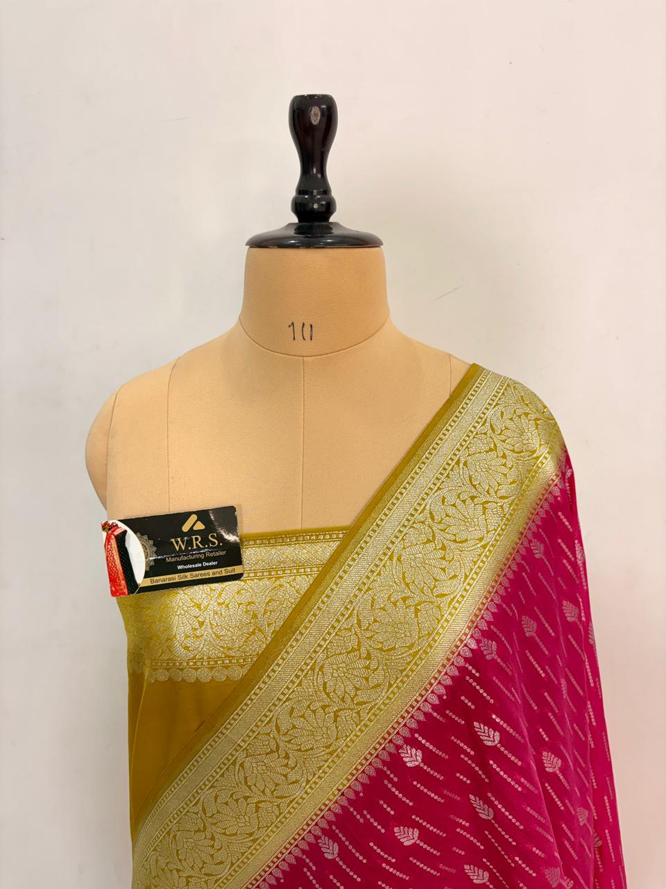 rani  musterd  Katan  georgette  banarasi  silk  saree